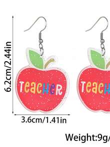 1pc Children Back To School Season Teacher's Day Cartoon Colorblock Apple Letter Acrylic Personalized Creative Earrings (No Card) - Multicolor - View 3