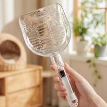 1pc Royal Blue Transparent White Integrated Cat Litter Scoop With Built-In Cleaning Brush, High Transparency Thickened Large Hole Cat Poop Scoop, Universal For Tofu Litter, Bentonite And Mineral Litter, Household Cat Litter Box No Dead Angle Cleaning Pet Supplies, Convenient Storage Cat Poop Cleaning Tool For Slouchy Cat Owners, Durable Transparent Long Handle Anti-Slip Pet Cleaning Scoop - Multicolor - View 1