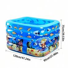 Blue 4-Layer Thickened PVC Mermaid Inflatable Swimming Pool, Home Water Play Tub, Outdoor Yard Play Pool, Foldable - Multicolor - View 8