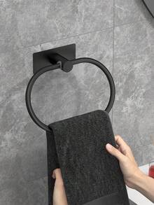 Bathroom Wall Adhesive Towel Rack, Towel Rack, Stainless Steel Hand Towel Ring, Towel Rack, Matte Black Cloth Rack No Drilling Required, Face Towel Bar, Hook, Bathroom Storage Organizer, Hardware Accessories, Waterproof - View 11