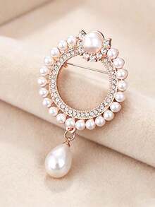 1pc Exquisite Round Ring Pendant Brooch, High-End Creative Minimalist Anti-Exposure Fixing Pin, Versatile Accessory Corsage - White - View 4