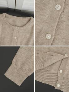 Autumn/Winter Casual Korean Sweet Style Khaki Round Neck Knit Cardigan, Short Fitted Slimming Gentle Elegant Versatile All-Match Long Sleeve Fall - Khaki - View 10