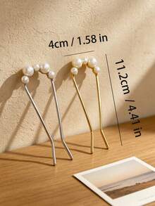 1pc French Pearl Metal U-Shaped Hair Pin, Versatile Back-Of-Head Bun Holder For Women, Daily, Wedding, Banquet Hair Accessory - Multicolor - View 5