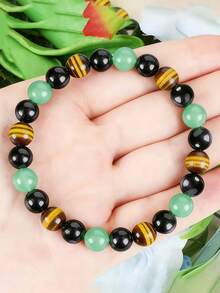 YAUKIA Bracelet de chance en aventurine verte 8 mm, apporte le bien-être et le calme émotionnel, le succès, bijou de yoga et de méditation, cadeau idéal - Multicolore - Voir 9