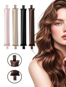 1pc/4pcs Women's Heatless Curling Set, New Non-Tangle Wave Curling Tool, Non-Damaging Curling Rod, Made Of Satin Material, Can Be Used During Sleep, Filled With High Elasticity Rubber, Soft And Durable. Suitable For Normal Hair Loose Curl Tool, European And American Minimalist Large Wave Sleep Curler. - Multicolor - View 2