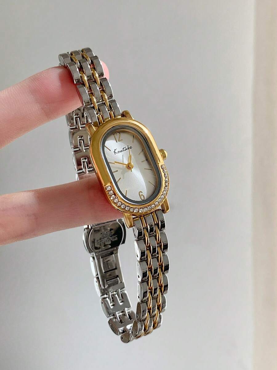 金色橢圓形女款石英手錶，時尚優雅設計，適合日常佩戴，生日與畢業禮物 - 銀間金 - 查看 1