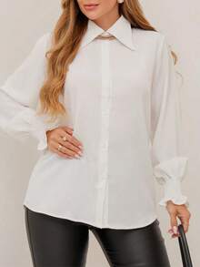 YI XUAN Plus Size White Long Sleeve Elegant Collar Button Front Casual Autumn Blouse For Women - White - View 4