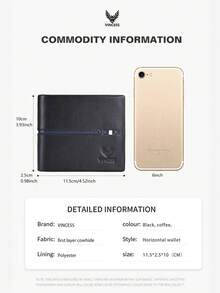 VINCESS 男士真皮錢包，RFID 防盜刷牛皮長夾，時尚設計，加厚大容量鈔票隔層，附透明 ID 視窗，多卡槽，適合日常使用與旅行，送給男士的理想禮物 - 黑色 - 查看 6