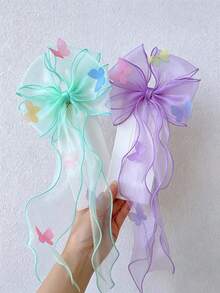 1/3Pcs Sheer Tulle Bow Long Streamer Hair Clips, Sweet Colorful Ribbon Hair Accessories, Fall Decor, School Supplies - Multicolor 3 - View 5