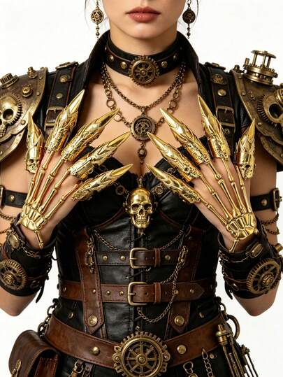 Steampunk Skeleton Gothic Skull Finger Sleeve - Punk Metal Copper Open Ring Nail Accessory, Cosplay Prop Finger Ring, Adjustable Size For Men And Women