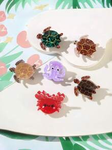 6 piezas de lindos clips para el cabello con animales marinos, garra de cabello de fibra de acetato con diseños de tortuga, cangrejo y pulpo de dibujos animados, accesorios para el cabello de mujer - Multicolor - Ver 1