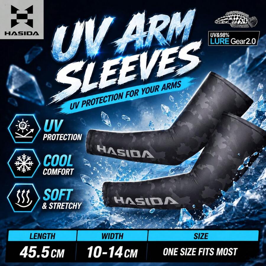 HASIDA 釣魚漁夫帽套組 UV 防曬大帽簷 多功能戶外路亞釣魚套裝 含涼感袖套與圍脖 - 冰袖 - 查看 1