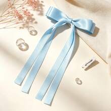 1pc Summer Minimalist Versatile Girl Style Double Layer Bow Long Ribbon Hair Clip Solid Color Casual Polyester - Multicolor - View 3