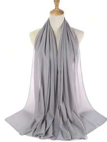 1pc Casual Multi-Functional Solid Color Chiffon Scarf, Suitable For Matching With Various Outfits - Light Grey - View 2