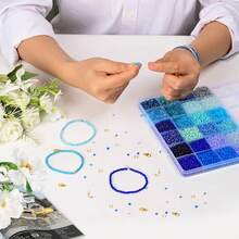 24 Grids 3mm Blue Series Glass Seed Beads Complete Jewelry Making Kit With Elastic String, Scissors, Jump Rings, Lobster Clasps, DIY Bracelet Necklace Earring Handmade Craft Supplies Storage Box Set - Blue - View 4