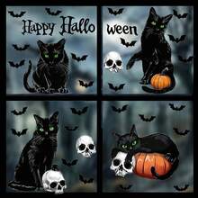 1pc Halloween Black Cat Static Window Sticker, Removable Glass Sticker, Cat And Bat Design, Suitable For Living Room And Bedroom Windows, Holiday Party Supplies. - Multicolor - View 2