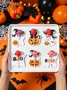 48pcs Halloween Lollipop Cards, Cute Ghost Pumpkin Witch Lollipop Tags, BOO Slogan, Non-Scary Cartoon Design, Trick Or Treat, Halloween Party Favors, DIY Crafts, 2026 Halloween Decor, Ghost Party Decorations, Classroom Craft Activities - Halloween Ghosts - View 5