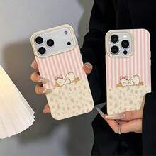 1pc TPU Material Cute Pink & White Striped Floral Duck Pattern Phone Case Compatible With IPhone 17 Pro Max/17/16 Pro Max/15/13/12/11/ S20 FE/A15/S24/A55/ Note 11/Note 12/Note 13 Pro Full Coverage Anti-Drop Soft Shell Protective Cover - White - View 5