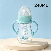 1件 150ml/240ml 玻璃嬰兒奶瓶，耐熱至400℃，柔軟矽膠防脹氣奶嘴，耐咬，重力球吸管讓吸吮更順暢，適合嬰兒多個階段使用 - 藍色 - 查看 10