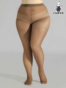 1/2 Pasang Celana Ketat Ultra Tipis Ukuran Plus untuk Wanita - Rust Brown - View 1