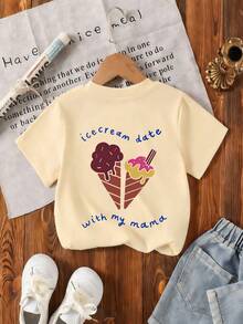Young Boy Casual Fun Print Crew Neck Short Sleeve Pullover T-Shirt Summer Top - Apricot - View 5