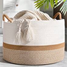 Multipurpose Large Cotton Rope Woven Storage Basket Baby Laundry Hamper Blanket Pillow Toy Organizer Bin For Nursery Bedroom Living Room - View 7