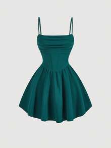 Women Short Dresses - 深綠色 - 查看 1