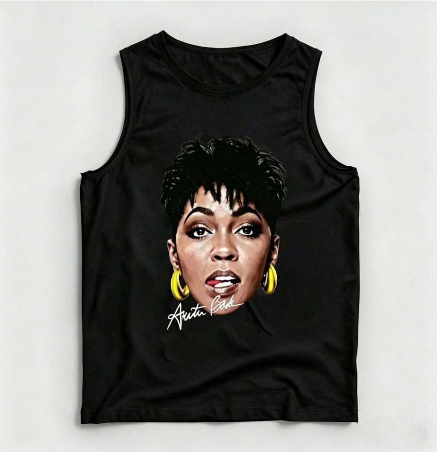 Vintage Anita Baker Big Head T-Shirt Unisex Retro R&B Graphic Tank Top Must-Have For 80s Music Fans Soft Comfy Top Perfect For Concerts Hangouts - 黑色15 - 查看 1