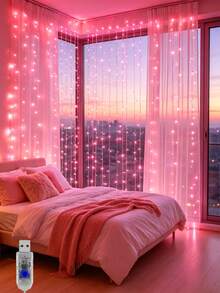 6M Starry String Lights Indoor, USB Powered, 8 Modes, 96LED Butterfly String Lights 3.5M, Outdoor Waterproof Transparent Wire Fairy Lights, Flashing String Lights, Suitable For Living Room, Christmas Tree, Bedroom, Wedding Decoration, Christmas Decoration - Pink - View 4