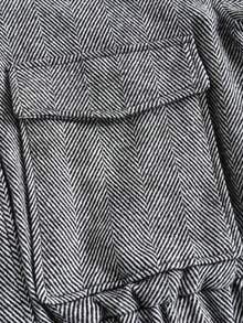 Jaket Pendek Wanita Motif Tulang Ikan dengan Kerah dan Resleting, Dilengkapi Kantong, Atasan untuk Komuter, Musim Gugur/Dingin - Hitam - View 8