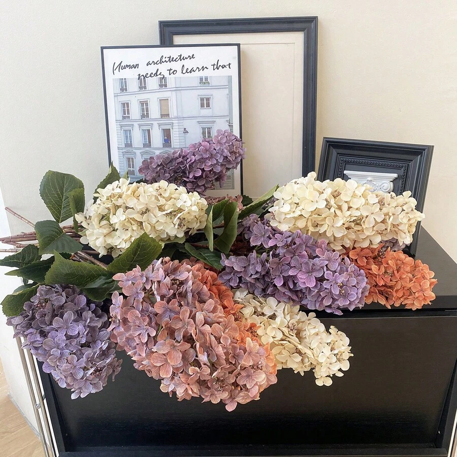 1pc Autumn Long Stem Vintage Hydrangea Artificial Flower, Wedding Scene Decoration Aisle Guide Faux Flower Photography Prop - Multicolor - View 1