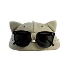 1pc Women's Solid Color Washed Cat Ear Design Bucket Hat With Sunglasses Storage Clip, Fashion Casual Hat For Spring/Summer Travel, Beach, Party - Multicolor - View 9