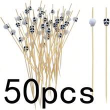 400pcs/200pcs/50pcs/20pcs/10pcs White Halloween Skull Shaped Bamboo Decorative Picks, Natural Raw Bamboo Material, Precision Polished No Burrs, Dark Humorous Skull Head Design, Suitable For European Halloween Theme Party, Western Restaurant Cold Dish Plating, Home Party Fruit Dessert, Holiday Gathering Snack Plating Atmosphere Decoration Props - Multicolor - View 16