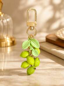 1pc/2pcs Unisex Fresh Lemon Acrylic Beaded Pendant Alloy Painted Leaf Charm Keychain Summer Fresh Bag Pendant - Multicolor - View 5