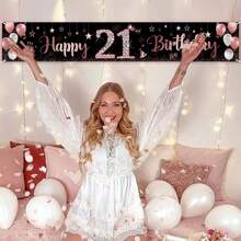 1pc Rimbol Polyester Birthday Banner Set, Black And Rose Gold Color Scheme, Suitable For All-Season Garden Party Decoration, Happy 10th/13th/16th/18th/20th/21st Birthday Sign, Outdoor Photo Backdrop Decoration - 13 Years - View 4