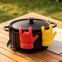 2pcs/Set (Finger Holder & Ear Clip Cover) Kitchen Tool Pot Lid Lifter Anti-Spill Tray Palm-Shaped Ladle Holder Magic Style - Multicolor - View 1