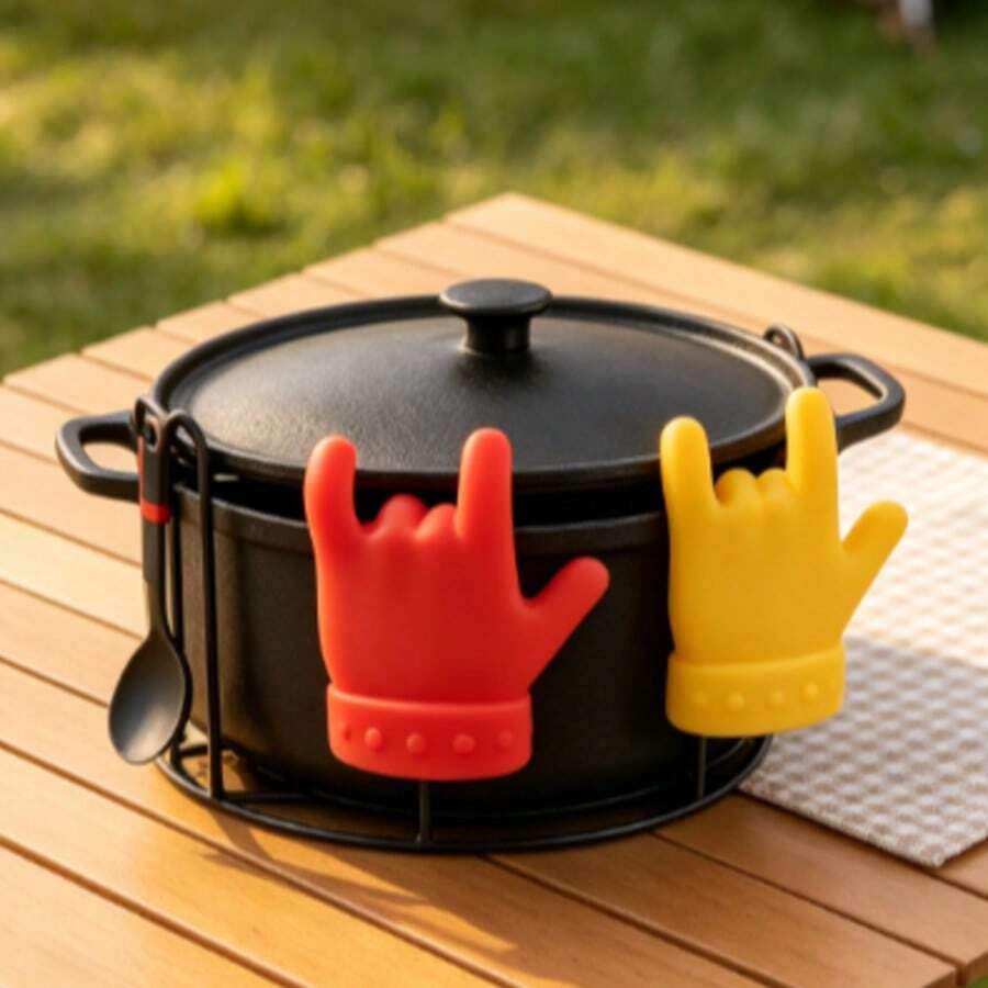 2pcs/Set (Finger Holder & Ear Clip Cover) Kitchen Tool Pot Lid Lifter Anti-Spill Tray Palm-Shaped Ladle Holder Magic Style - Multicolor - View 1