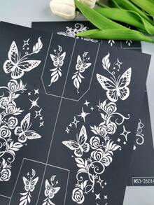 2pcs / 1sheet Butterfly Floral Henna Mehndi Tattoo Stencil Set, Reusable, Suitable For Beginners, Brides, Weddings, Festivals, Temporary Body Art - Black - View 8