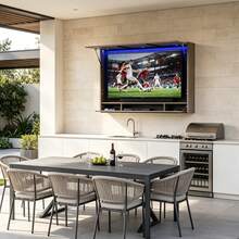 Advwin Outdoor TV Enclosure For TVs Up To 55", Weatherproof Wood TV Cabinet With Full Motion TV Wall Mount, Waterproof UV Protection Cover & LED Lights & 3 Storage Compartments For Patio, Poolside, Porch & Backyard - Gray - View 9