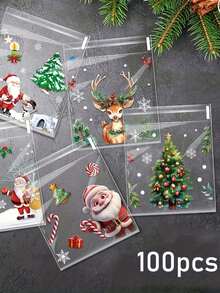 100pcs New 5-In-1 Christmas Transparent Self-Adhesive OPP Packaging Bags, Suitable For Holiday Party Gift Wrapping And Gifting - Christmas Gift Bag - View 7