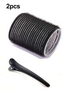 25 peças/Conjunto de Bobes com Presilhas, Bobes Autoadesivos, Adequados para Cabelos Longos, Médios, Curtos e Franjas, Ferramentas de Penteado DIY (Inclui 12 Bobes Grandes + 6 Presilhas de Cabelo de Jacaré + 6 Presilhas de Folha + 1 Pente de Cauda), Volta às Aulas, Acessórios de Cabelo - Preto - Visão 3