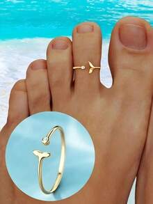 1 buah Cincin Jari Kaki Ekor Putri Duyung Emas dengan Hiasan Berlian Imitasi, Cocok untuk Wanita Bermain di Pantai, Hadiah untuk Ibu - Emas - View 1