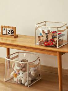1pc Transparent Toy Storage Basket, Building Blocks Plush Toy Storage Box, Large Capacity Household Multifunctional Storage Bucket, Household Storage And Organization For Bedroom, Bathroom, Office, Desk - Transparent White Model - View 6