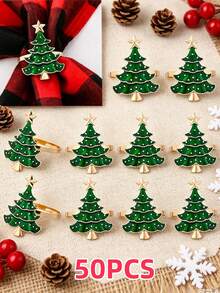 Christmas Napkin Rings, Christmas Table Decor, 2-50pcs Elegant Christmas Tree Napkin Rings, Green Christmas Tree Napkin Rings, Suitable For Birthday, Farmhouse, Wedding, Thanksgiving, Perfect For Buffet Table Decoration - Multicolor - View 22
