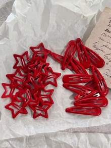 4/10/20/40 piezas de pinzas para el cabello con estrella roja y gota de agua, pinzas de metal brillante con estética Y2K, lindas pinzas para flequillo rojo, accesorios para el cabello de niñas para uso diario en la escuela - Rojo - Ver 1