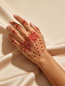 2pcs / 1sheet Butterfly Floral Henna Mehndi Tattoo Stencil Set, Reusable, Suitable For Beginners, Brides, Weddings, Festivals, Temporary Body Art - Black - View 4