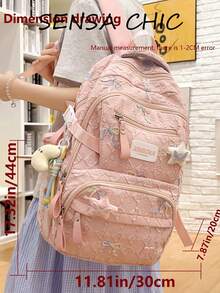 Rosa strukturierter gesteppter Schüler-Rucksack, Mehrfach-Taschen Rucksack mit großer Kapazität, geeignet für den täglichen Schulgebrauch von Teenager-Mädchen, Einkaufen und Wochenendreisen (ohne Anhänger) - Pink - Übersicht 2
