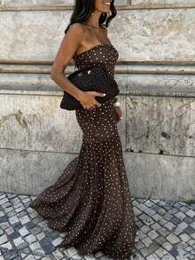 Women's Polka Dot Party Elegant Mesh Patchwork Sexy Print Dress Beach Vacation Spring Summer - Coffee Brown - View 4
