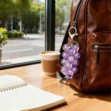 1 Peça Novo Pingente de Uva Transparente com Contas, Chaveiro Criativo para Bolsa, Presente, Acessório Decorativo, Decoração de Fruta, Corrente de Bolsa, Clipe de Bolsa, Pingente de Cacho de Uva Roxo e Verde, Novo Presente Criativo INS para Decoração de Mochila de Estudante - Multicolorido - Visão 10