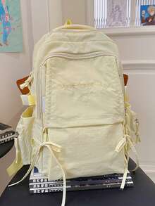 Pleated Backpack With Embroidered Slogan, Large Capacity School Bag, Japanese Style Girl Commuter Backpack - Multicolor - View 7
